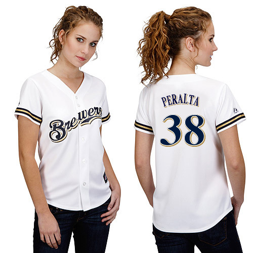 Wily Peralta #38 mlb Jersey-Milwaukee Brewers Women's Authentic Home White Cool Base Baseball Jersey